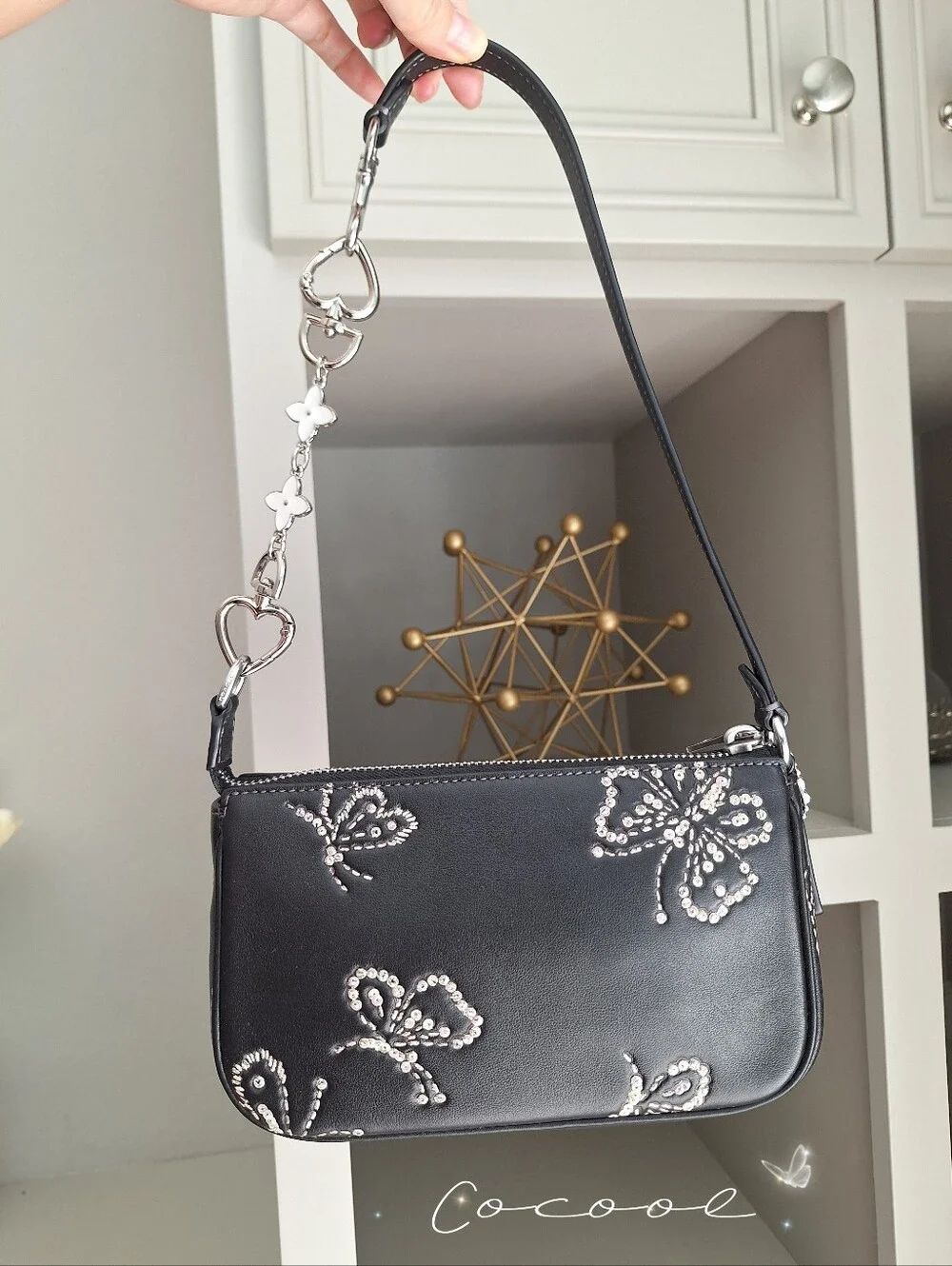 NWT Coach Nolita 19 With Sparkly Butterfly Print CCF58 Silver Black Multi